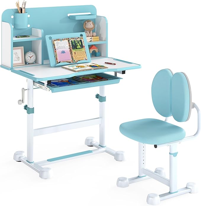Kids Height-Adjustable Study Desk and Chair Set