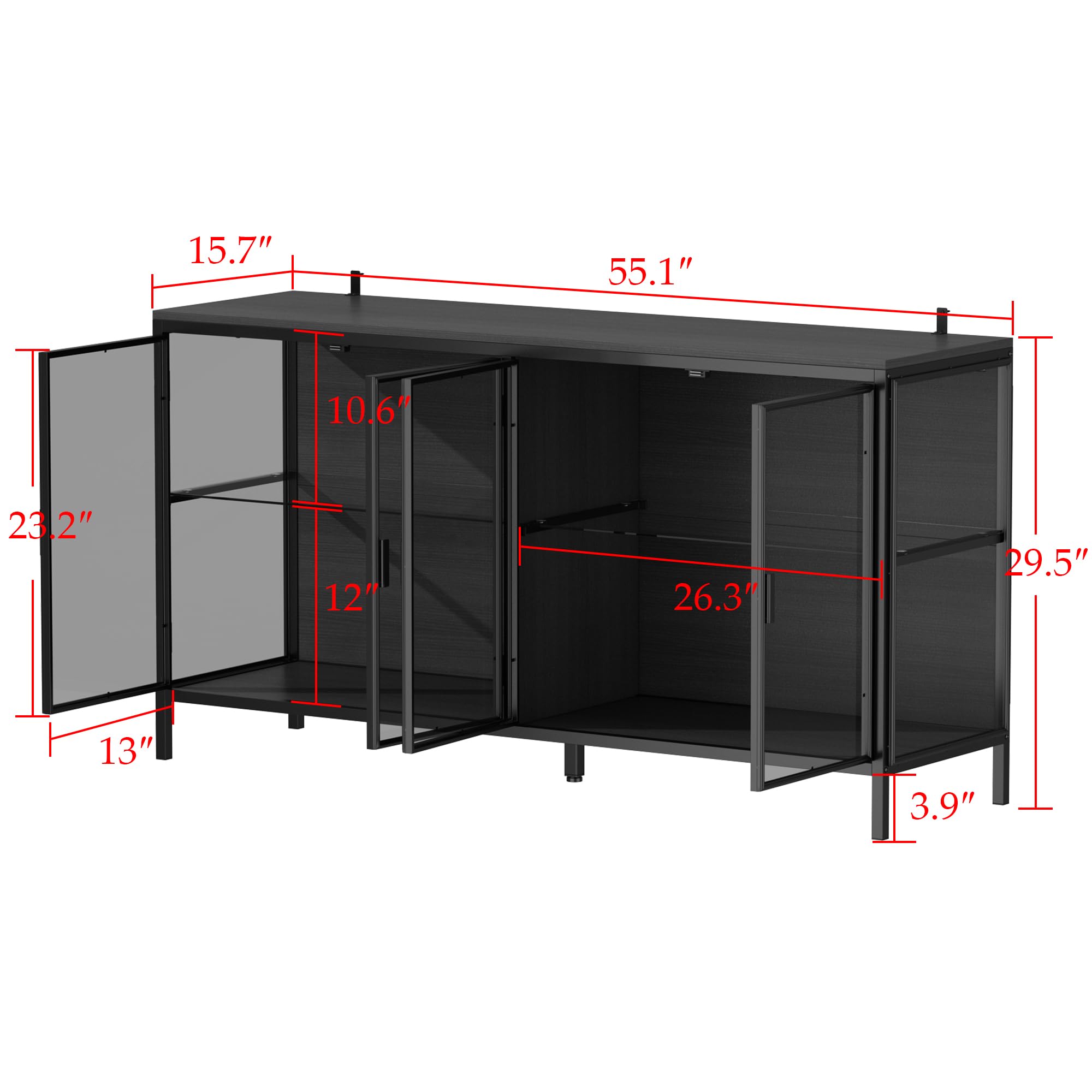 Storage Cabinet with LED Lights and Glass Doors