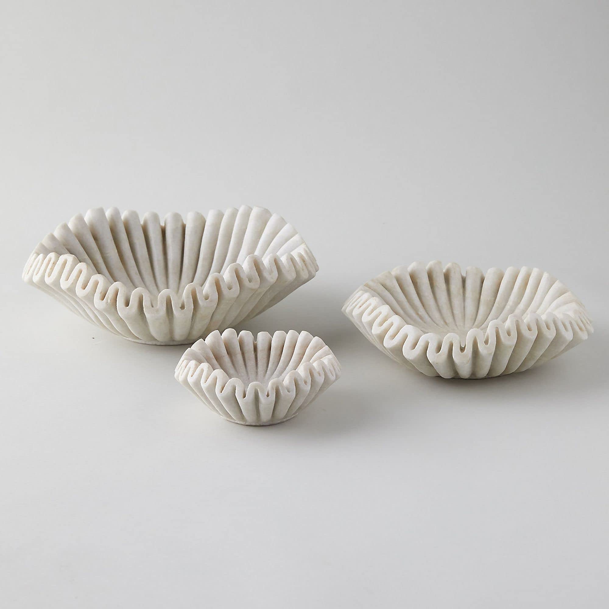 Handmade Marble Bowl Set - 2 Piece Round Fruit Bowl