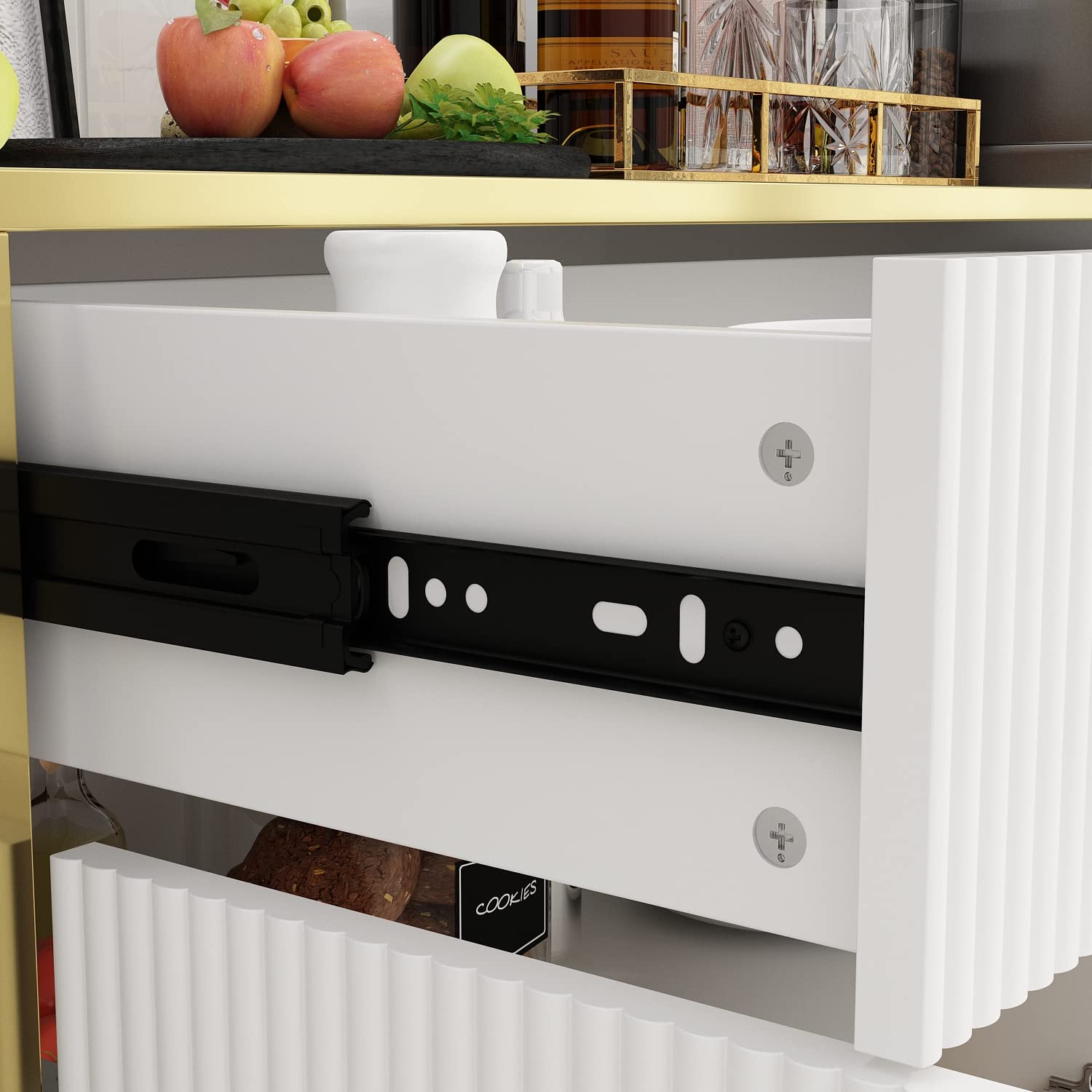 63" Buffet Sideboard Console Table with Drawer and Glass Doors