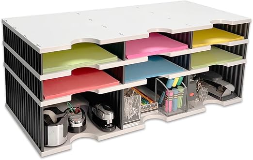 Desktop Organizer 9 Letter Tray Sorter with Riser Storage Base