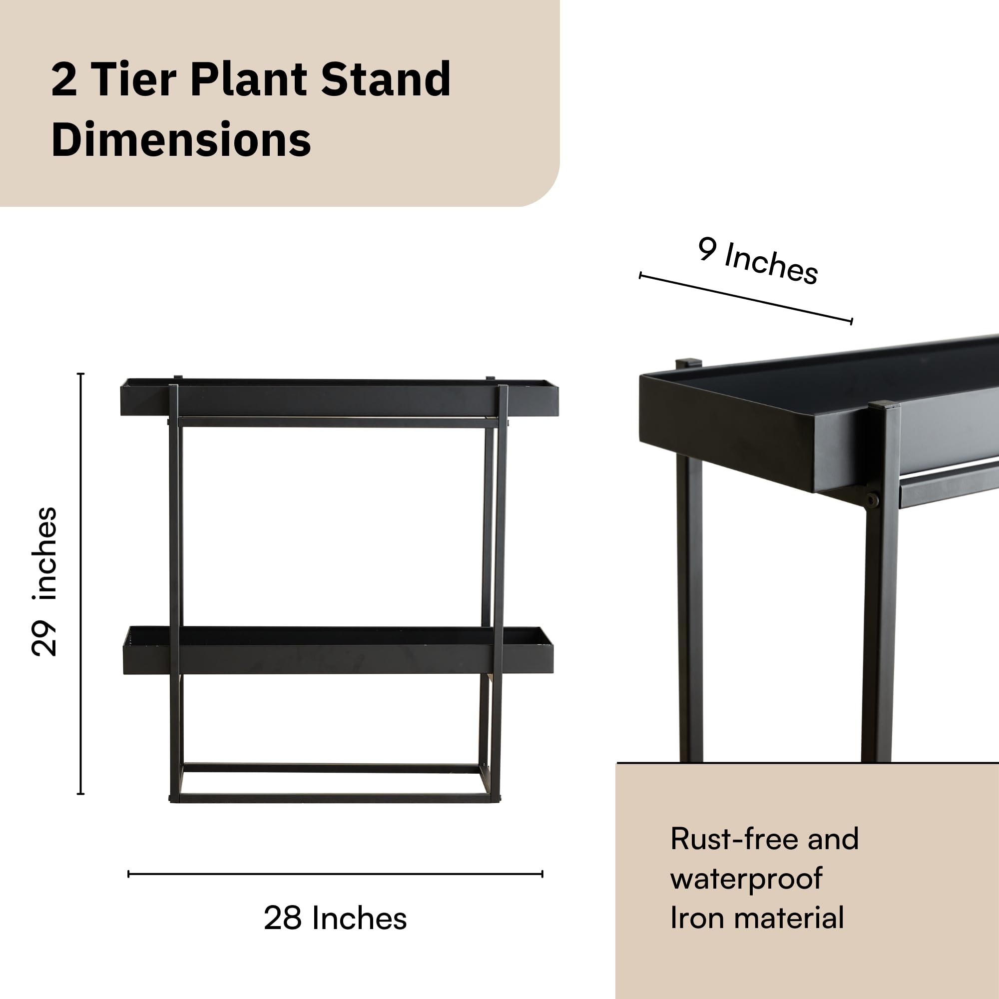 2-Tier Plant Stand Indoor Outdoor - Heavy Duty Iron Black