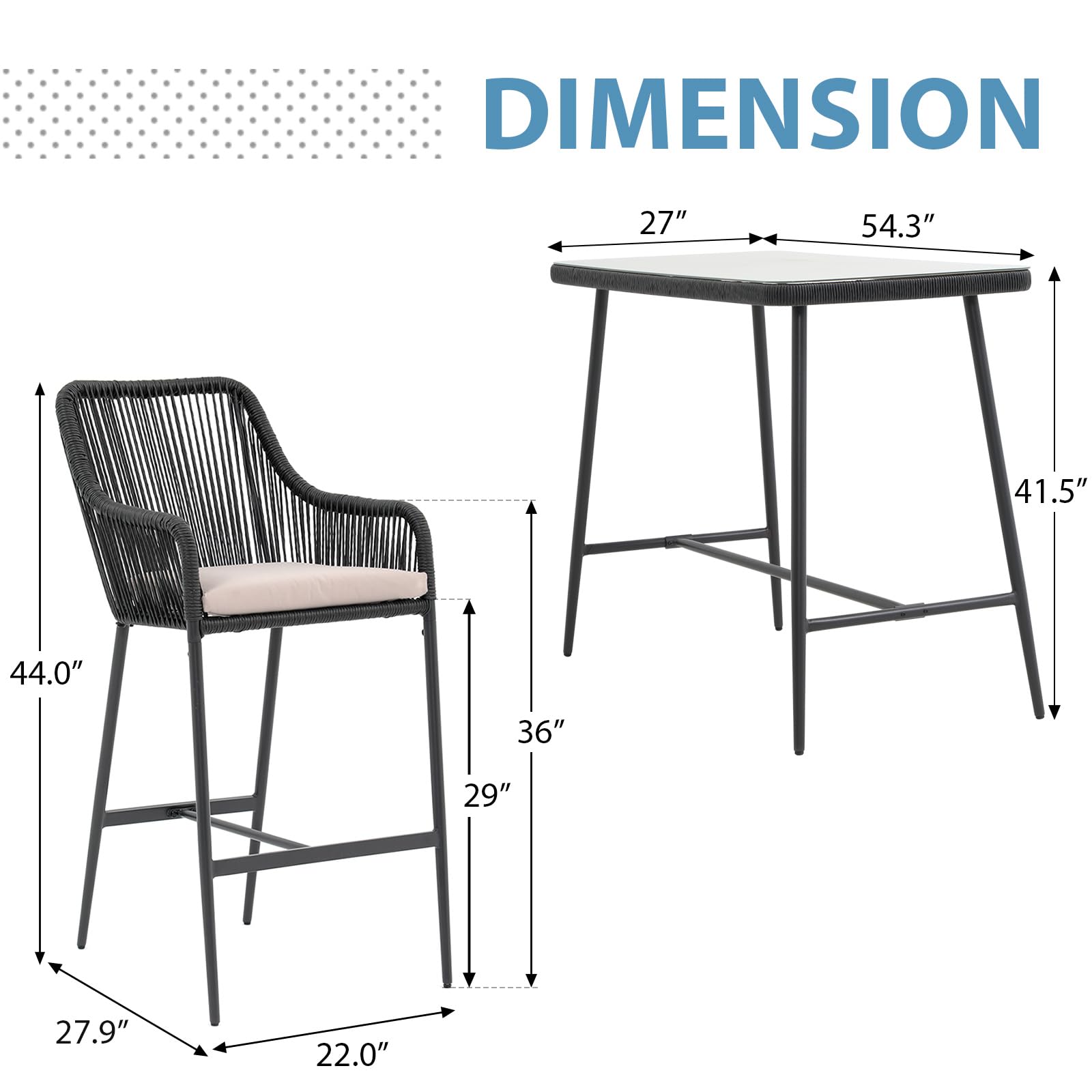5-Piece Patio Bar Dining Set with Cushions