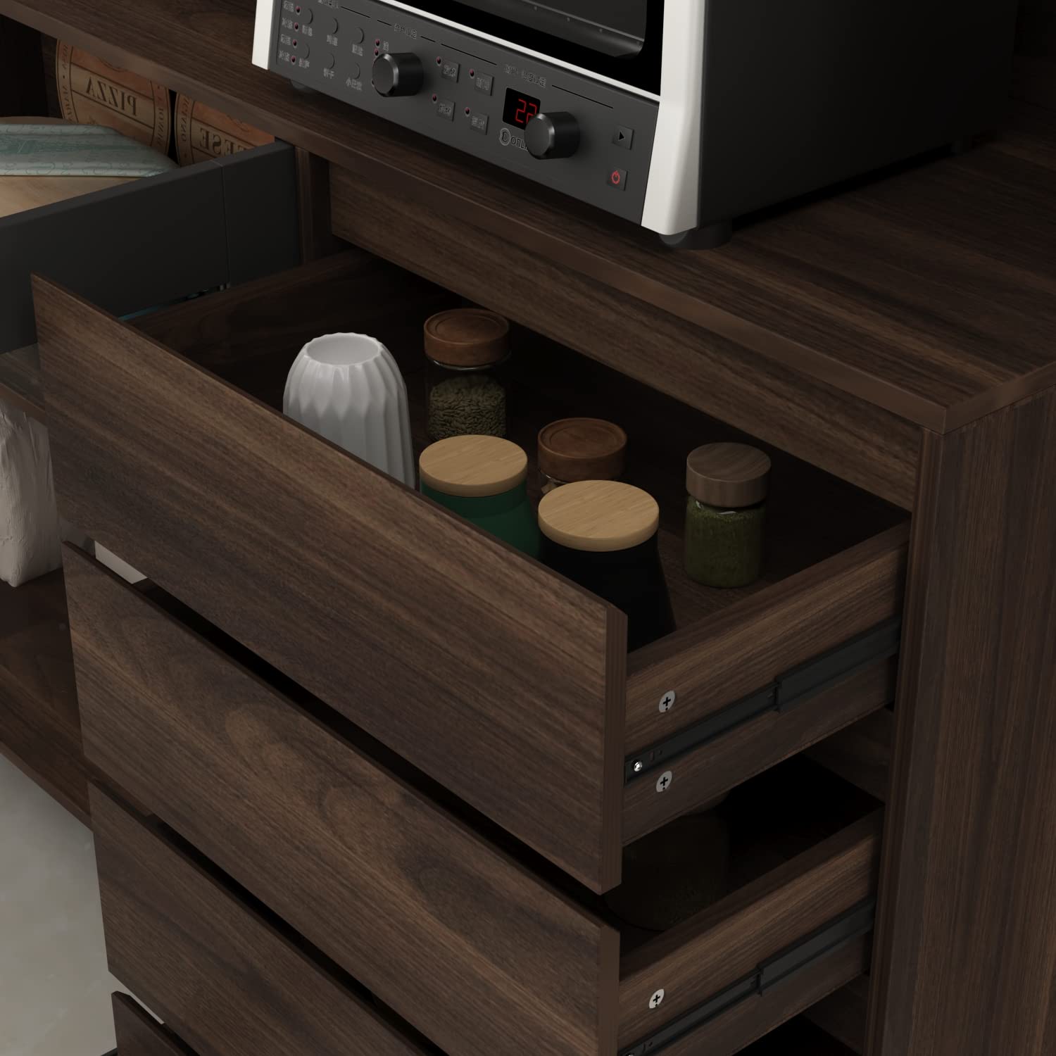 Kitchen Pantry Storage Cabinet with Glass Doors