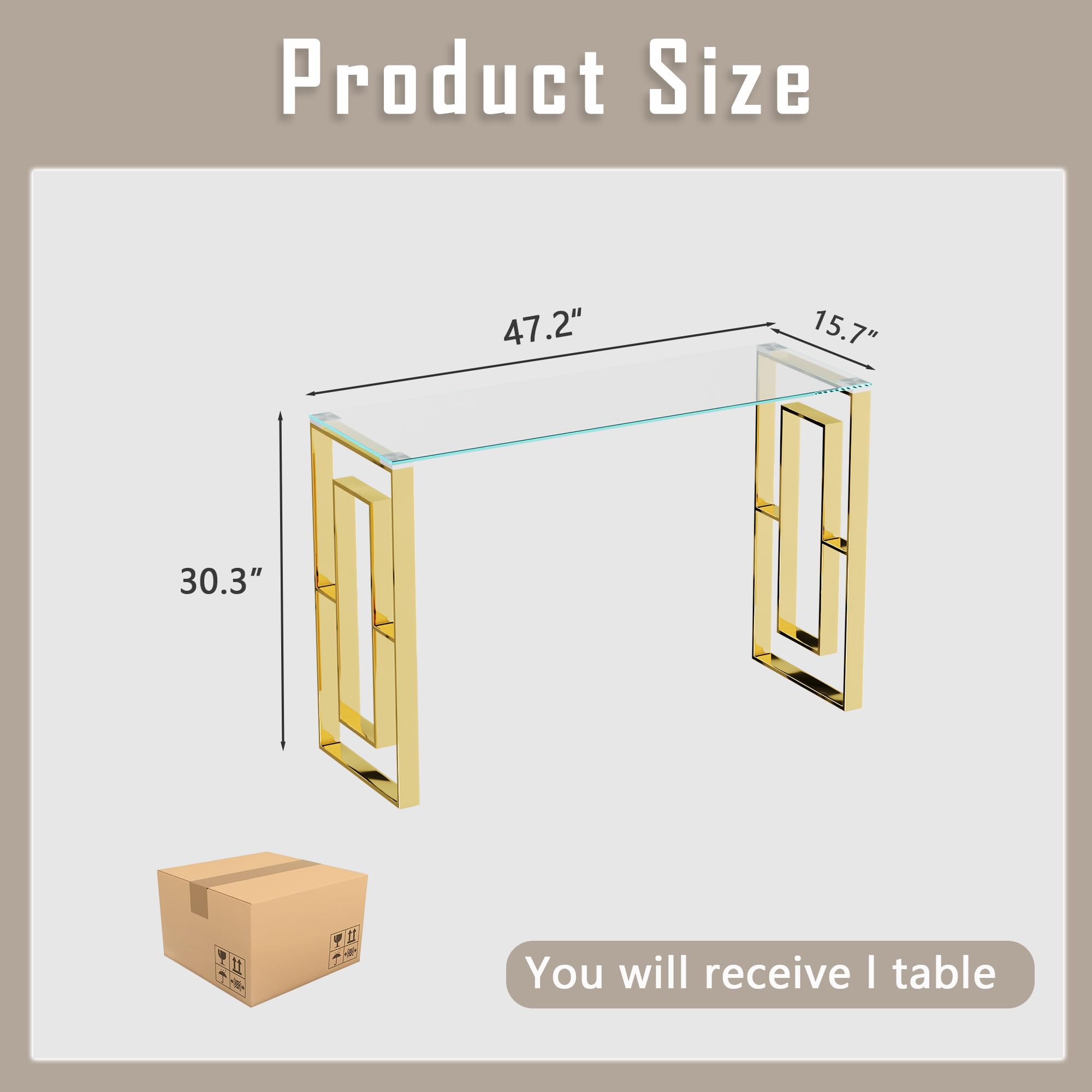 47.2" Glass Console Table with Stainless Steel Base