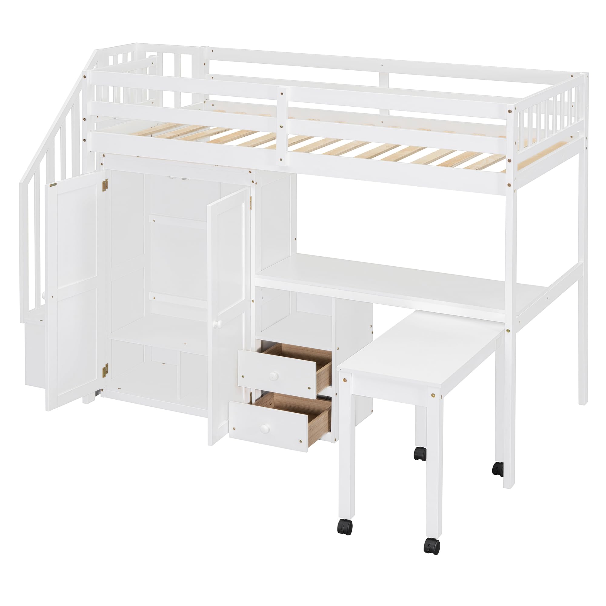 Twin Loft Bed with Desk and Storage