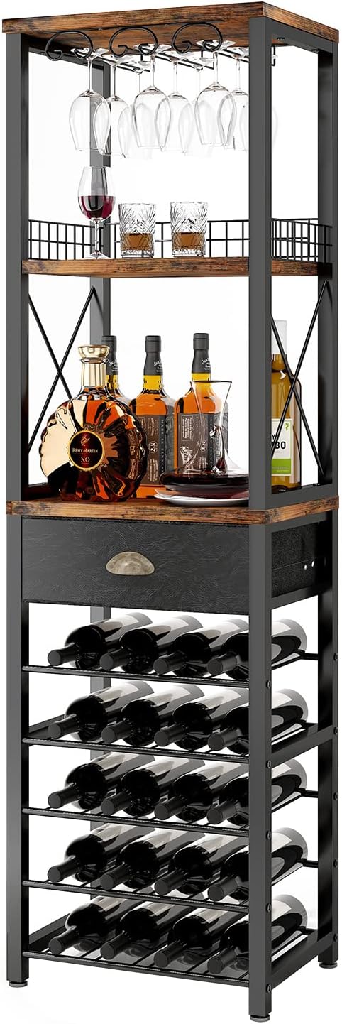 Corner Wine Rack with Glass Holder and LED Light