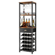 4-Tier Wine Rack Floor Cabinet with Glass Holder and Storage Drawer