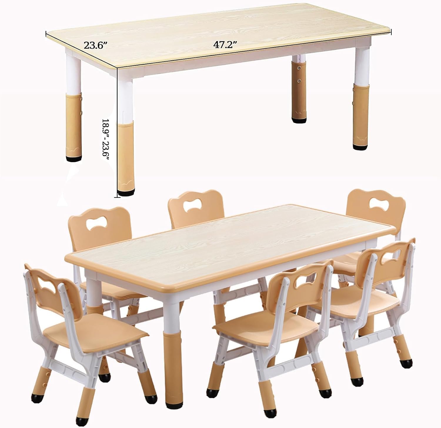 Height Adjustable Kids Table and 6 Chair Set