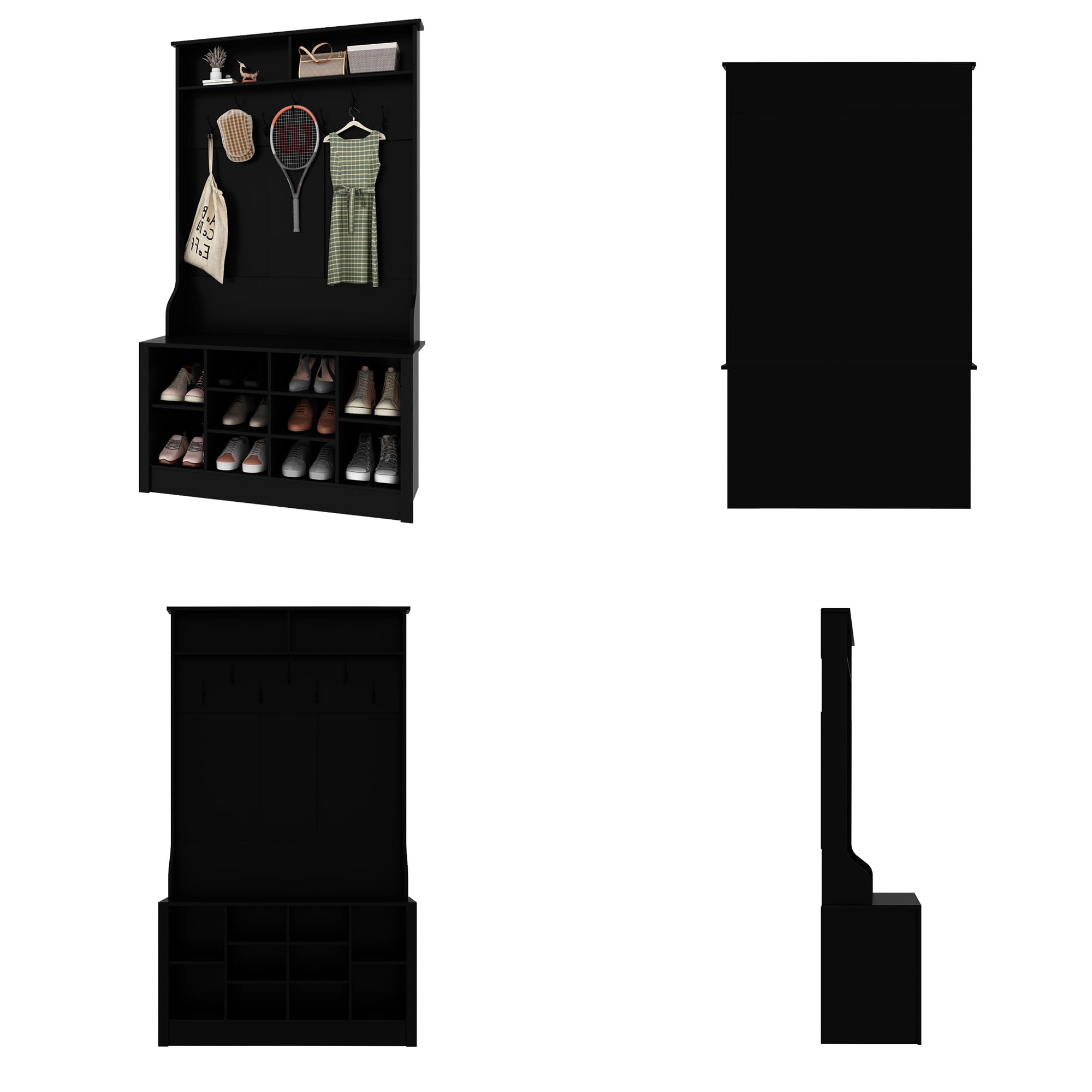 Modern Hall Tree with Storage Bench and Coat Rack