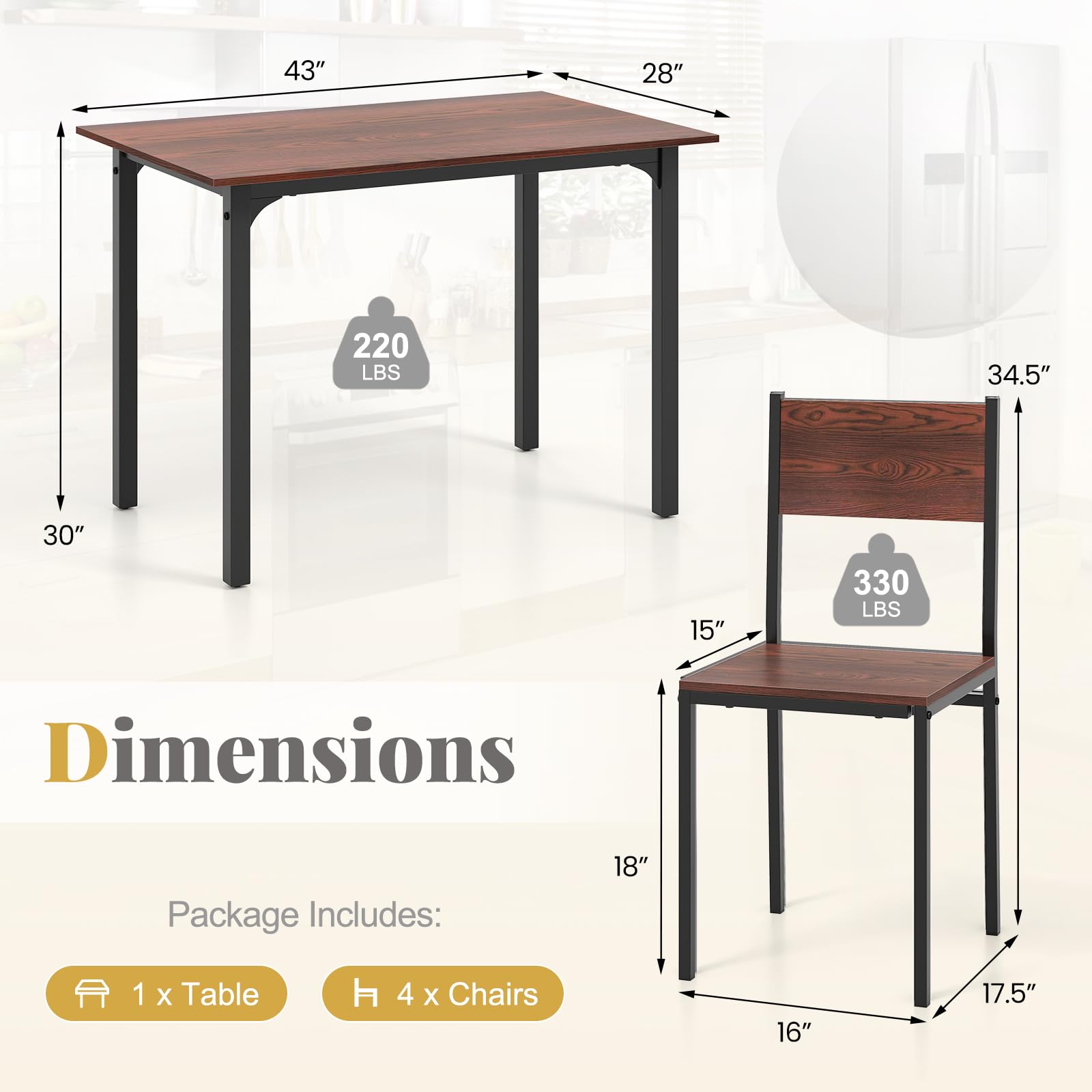 Dining Table Set for 4 with Chairs - Walnut