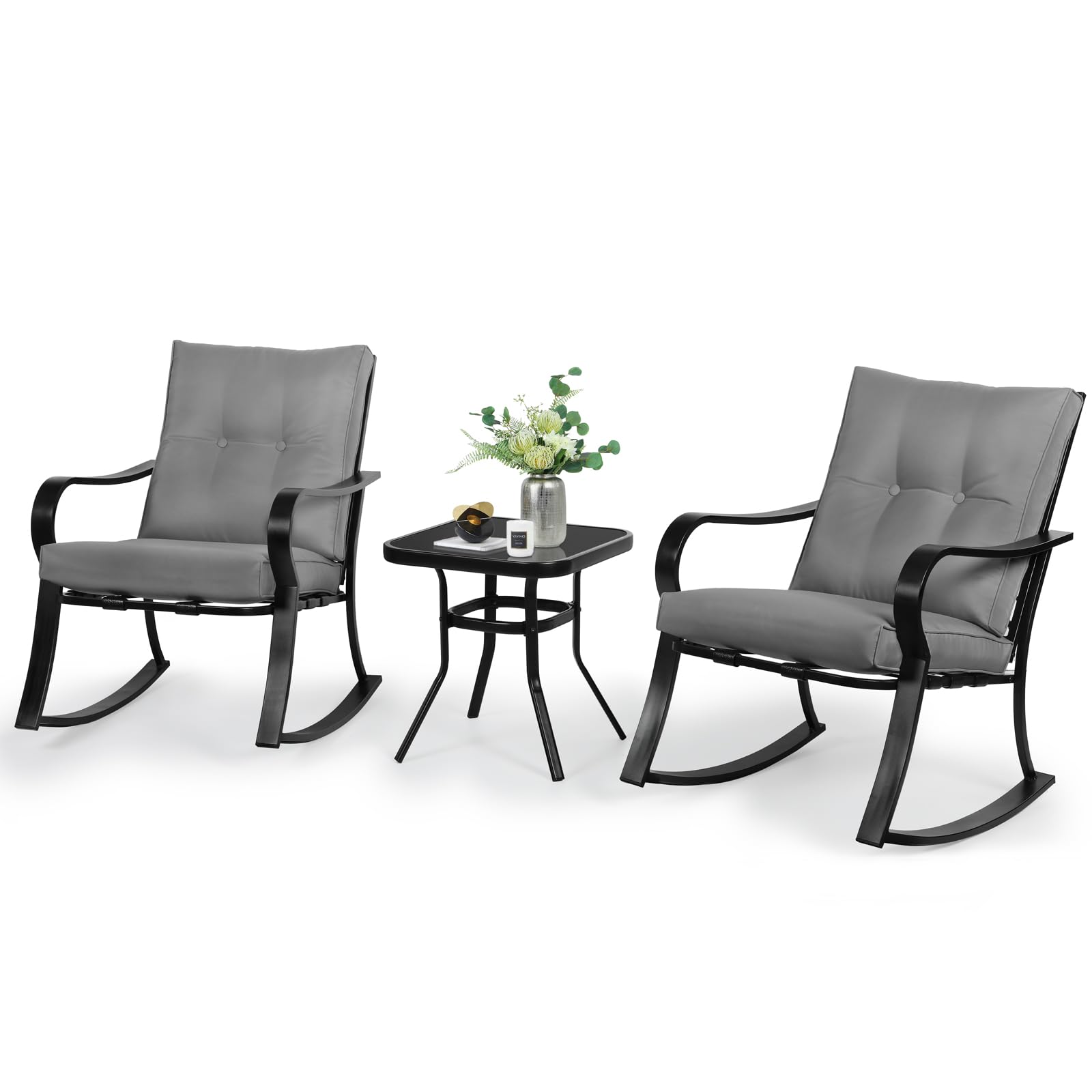 3-Piece Outdoor Rocking Bistro Set with Cushions
