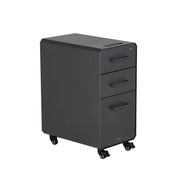 Vari Slim File Cabinet - Three Drawer Office Filing Cabinet, Modern Mobile Pedestal with Heavy-Duty Steel - Lockable Storage with Roll-and-Lock Caster Wheels - Home or Office - Charcoal Grey