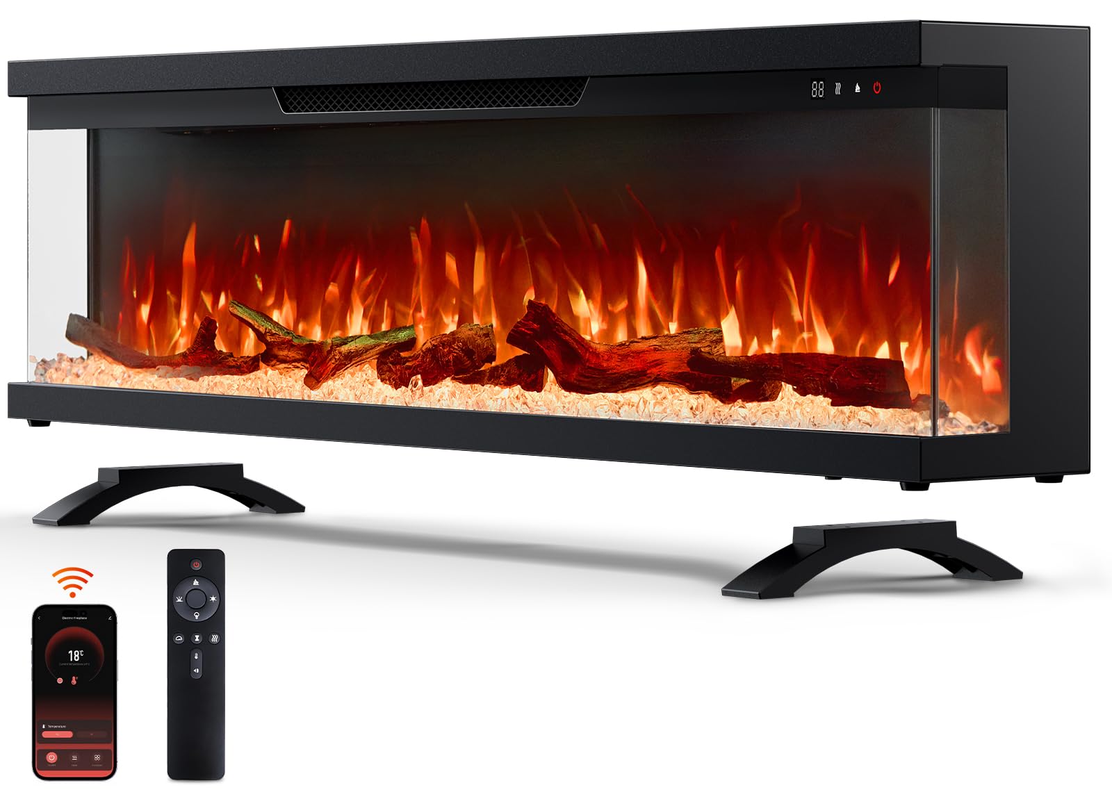 50" Triple-View Electric Fireplace with Smart Controls