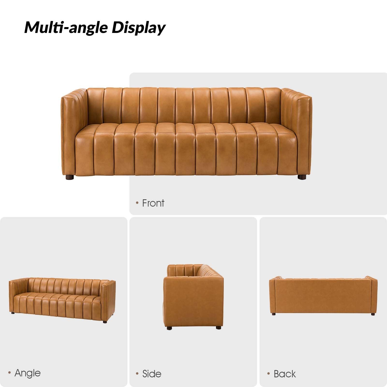 83" Genuine Leather Channel Tufted Sofa