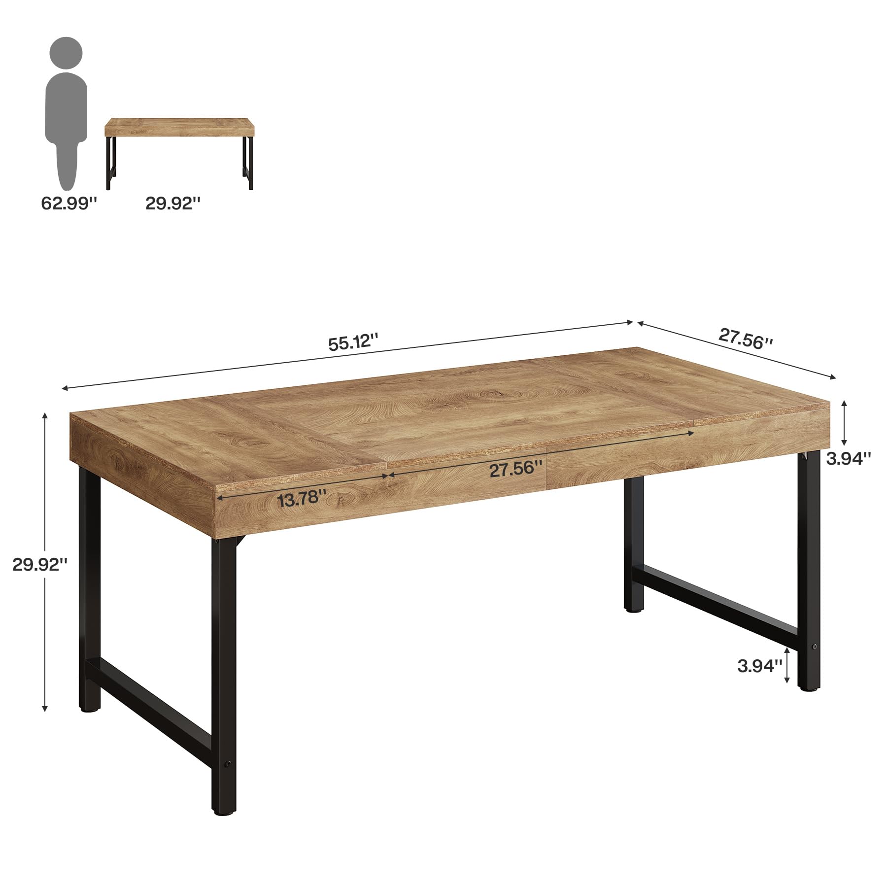 55" Industrial Executive Desk for Home Office