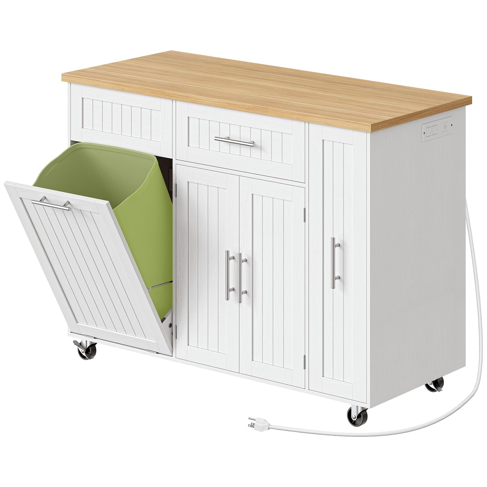 Rolling Kitchen Island Cart with Storage and Charging Station