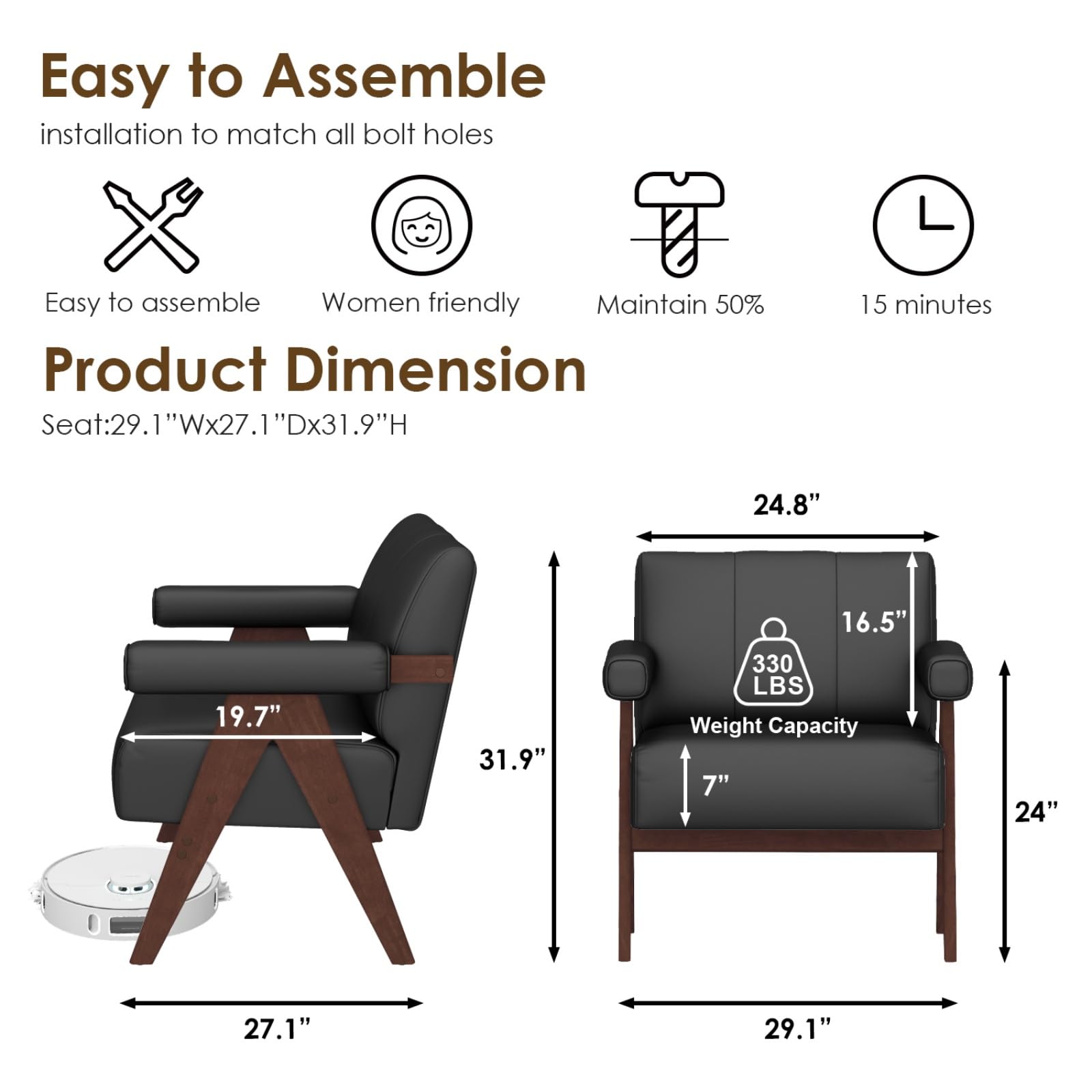 Black Leather Accent Chairs Set of 2