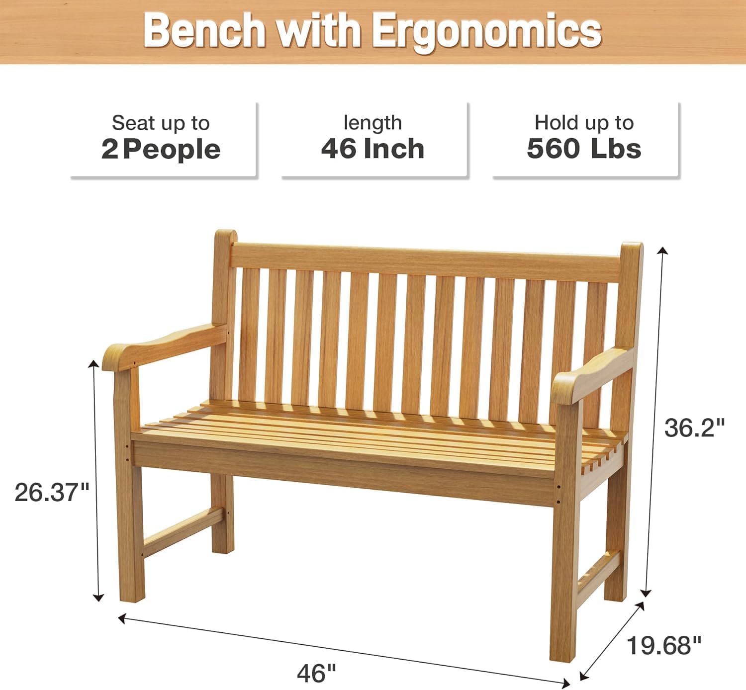 Teak Outdoor Bench for 2