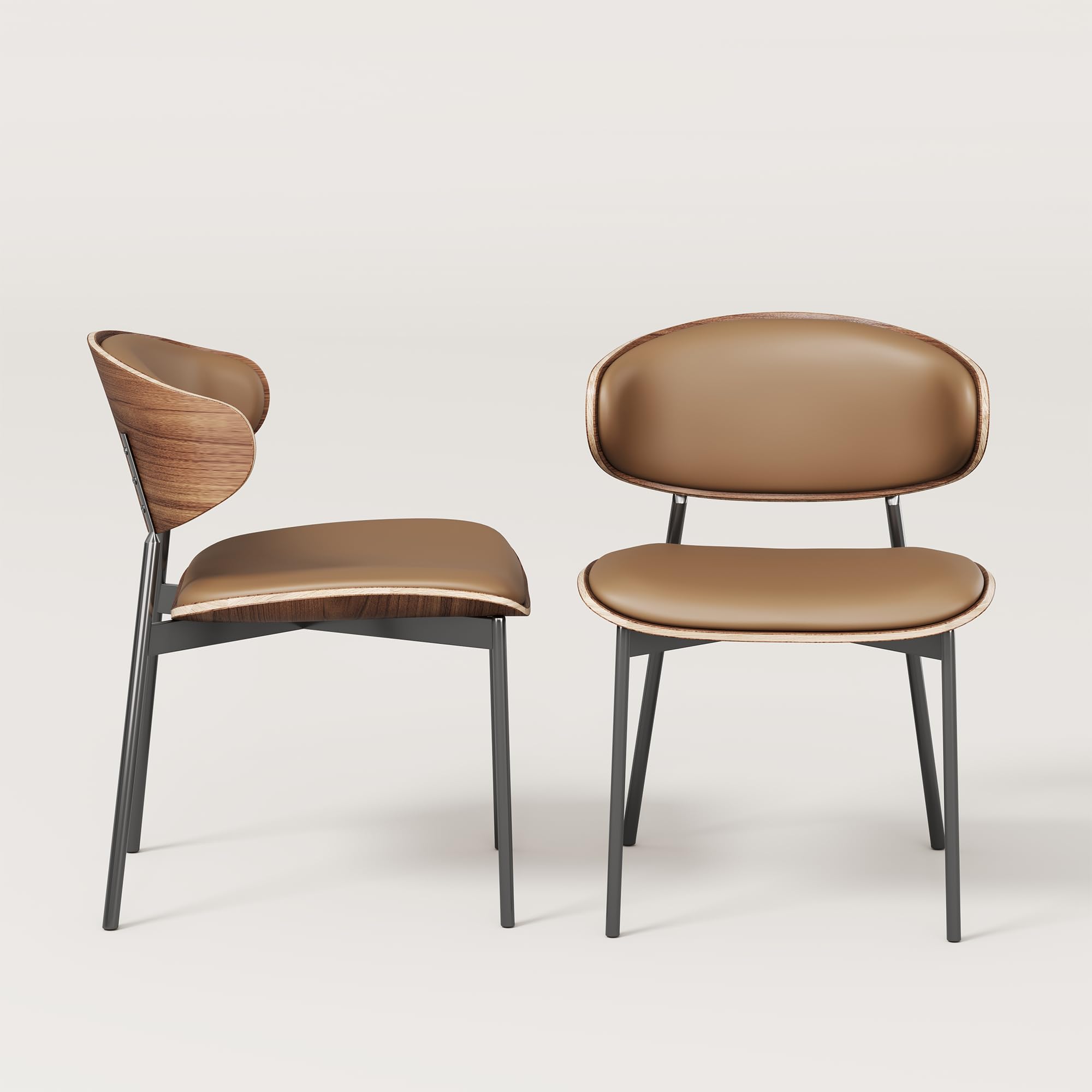 Mid-Century Modern Faux Leather Dining Chairs - Set of 2