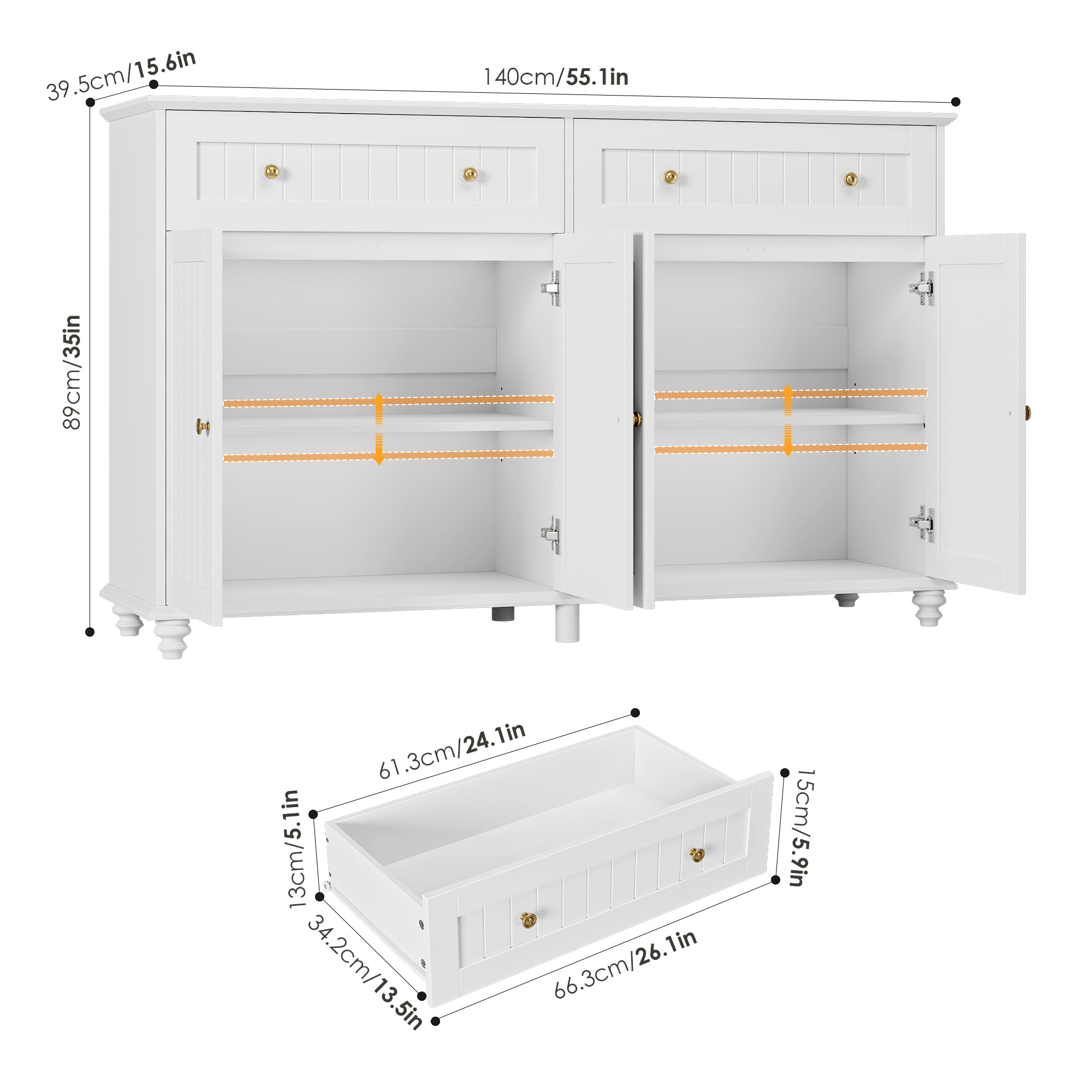 White Buffet Cabinet with Storage