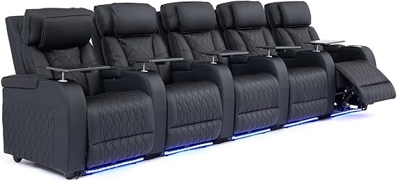 Top Grain Leather Home Theater Seating with Dual Power Recliner - Row of 4