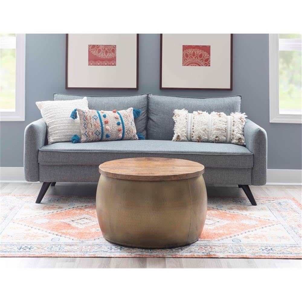 Modern Large Wood and Metal Drum Table with Storage