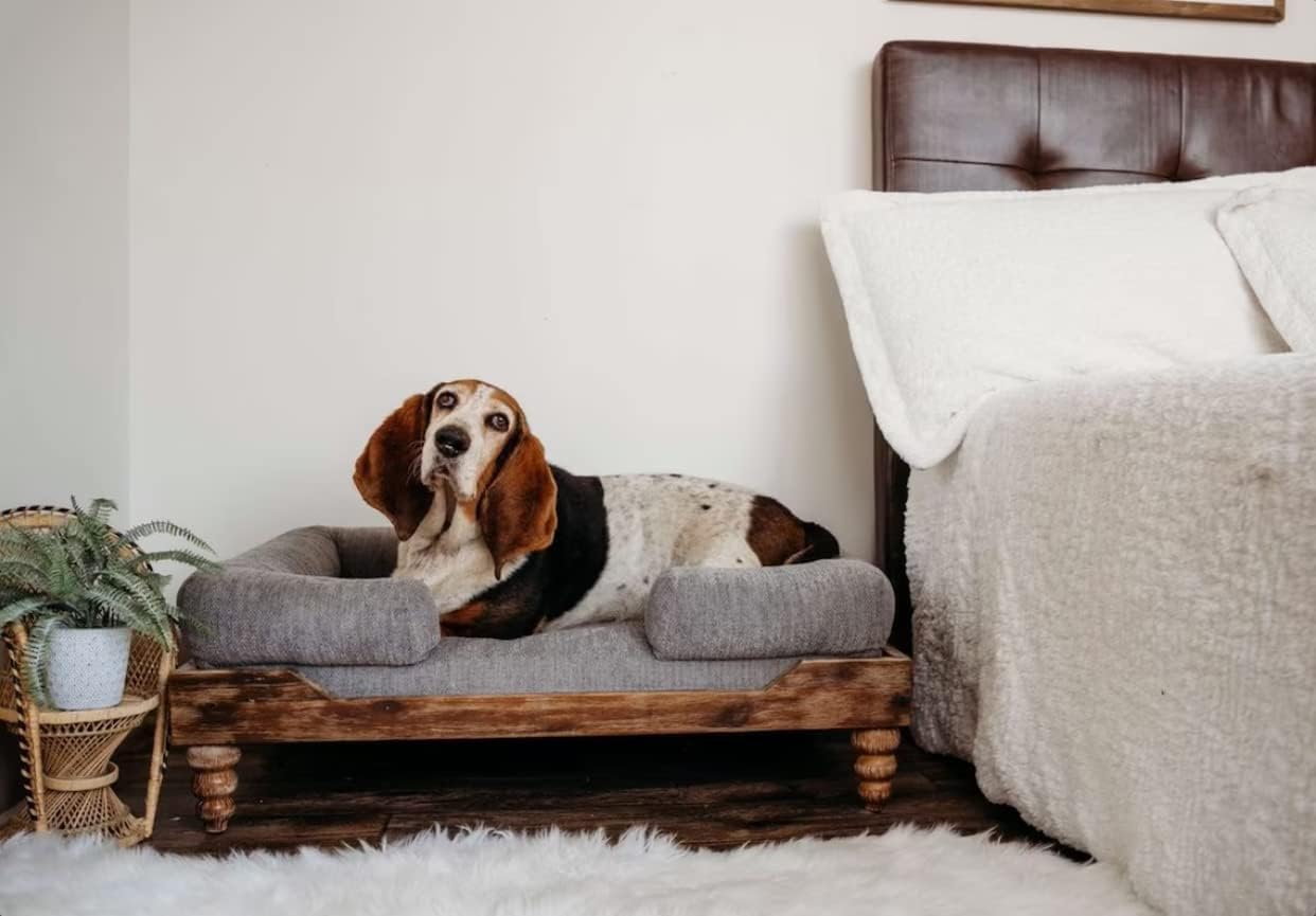 Large Washed Oak Dog Bed with Orthopedic Memory Foam