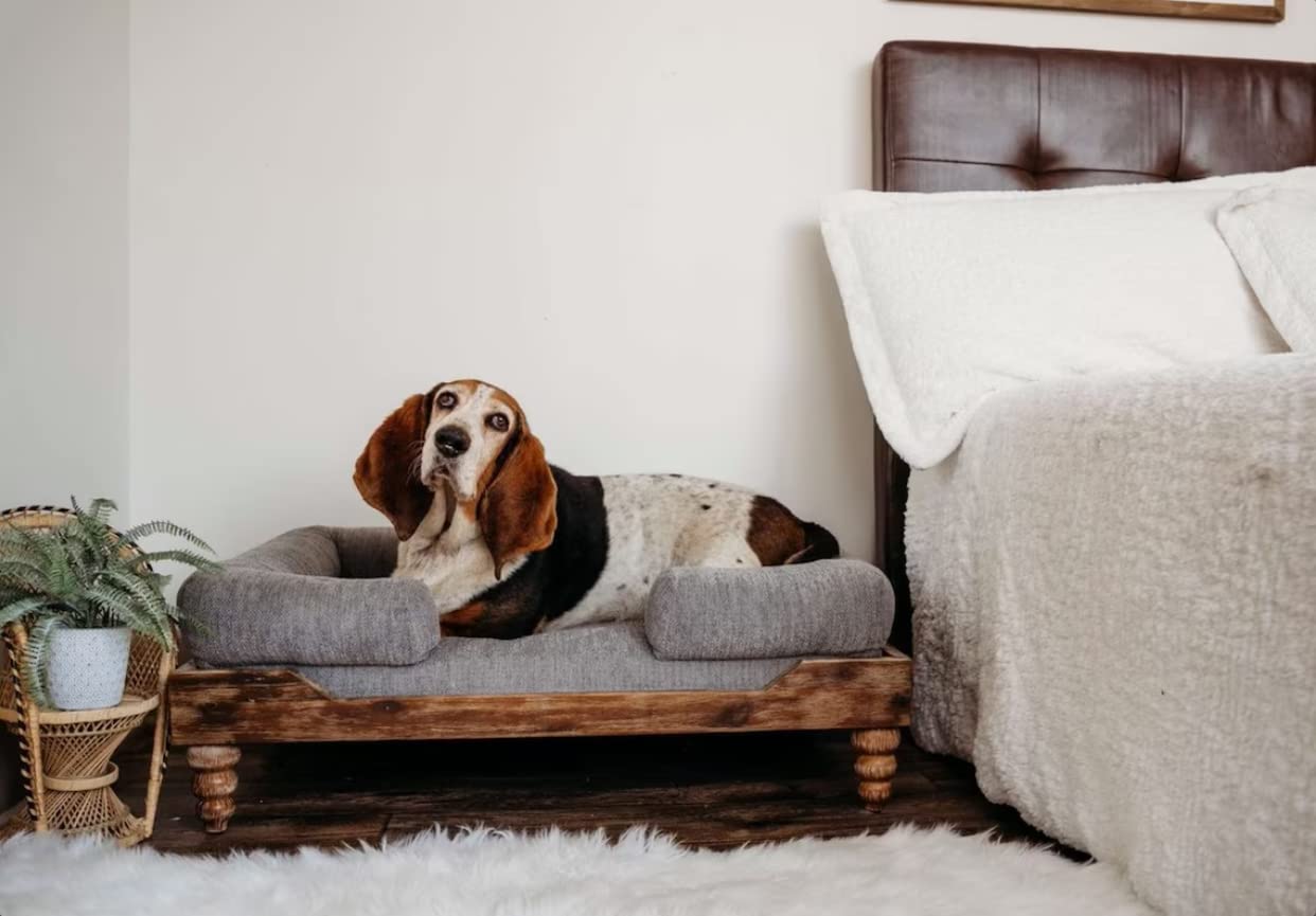 Large Washed Oak Dog Bed with Orthopedic Memory Foam
