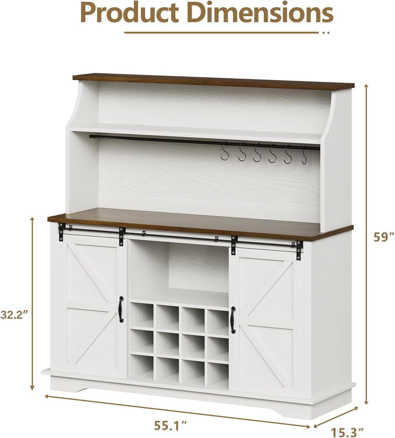 Farmhouse Coffee Bar Cabinet with Wine Storage