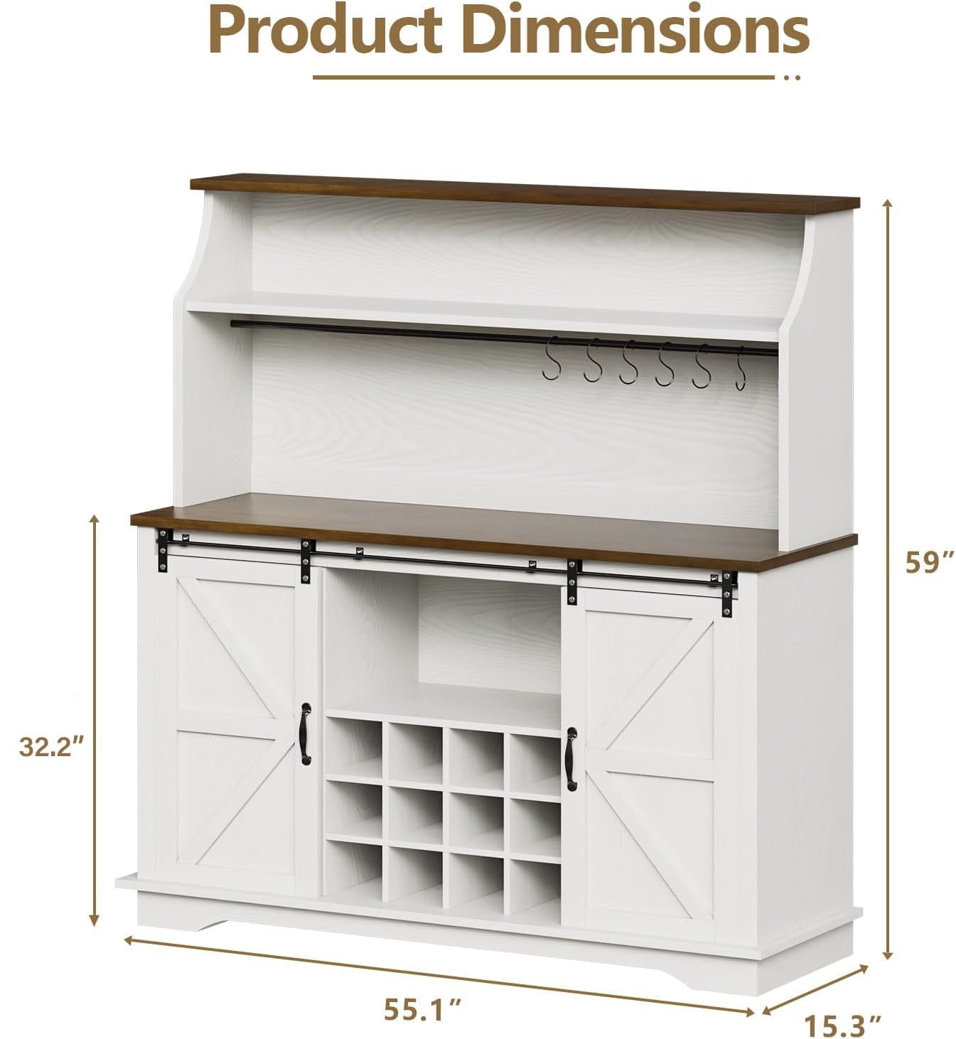 Farmhouse Coffee Bar Cabinet with Wine Storage