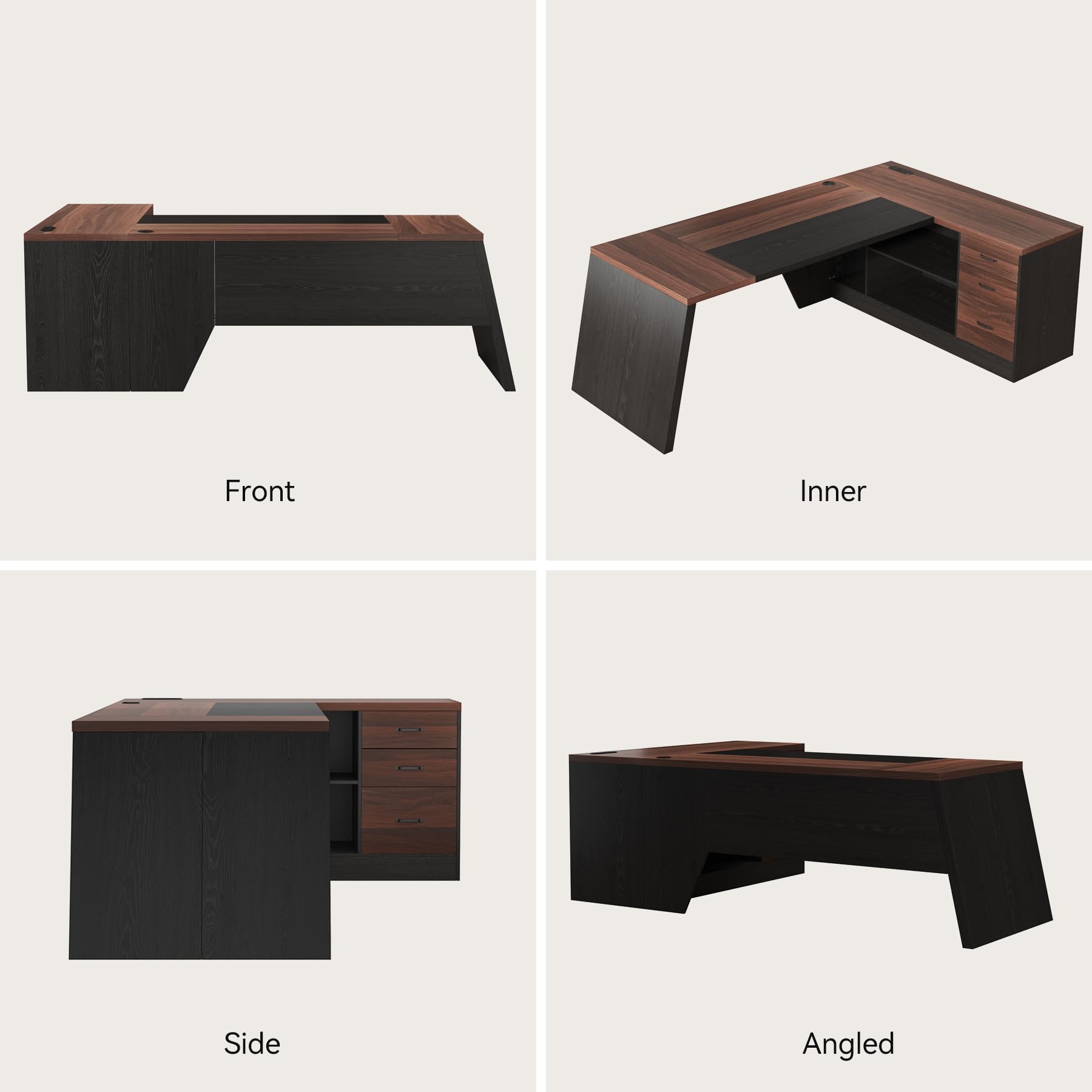 78-Inch L-Shaped Executive Desk with Power Outlet