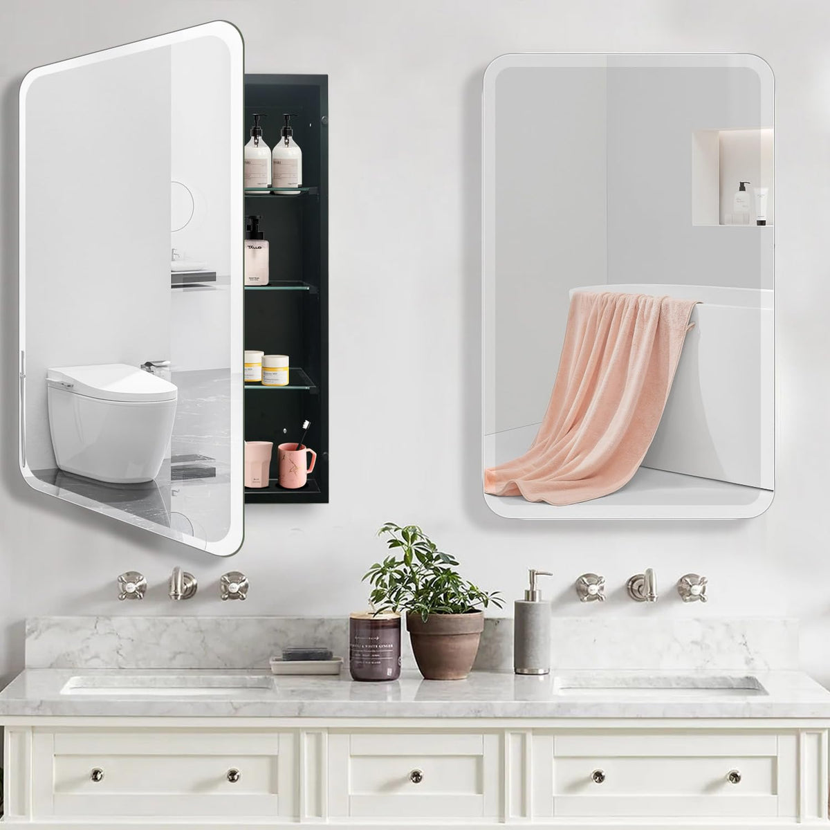 16" x 26" Frameless Medicine Cabinet with Mirror - Black