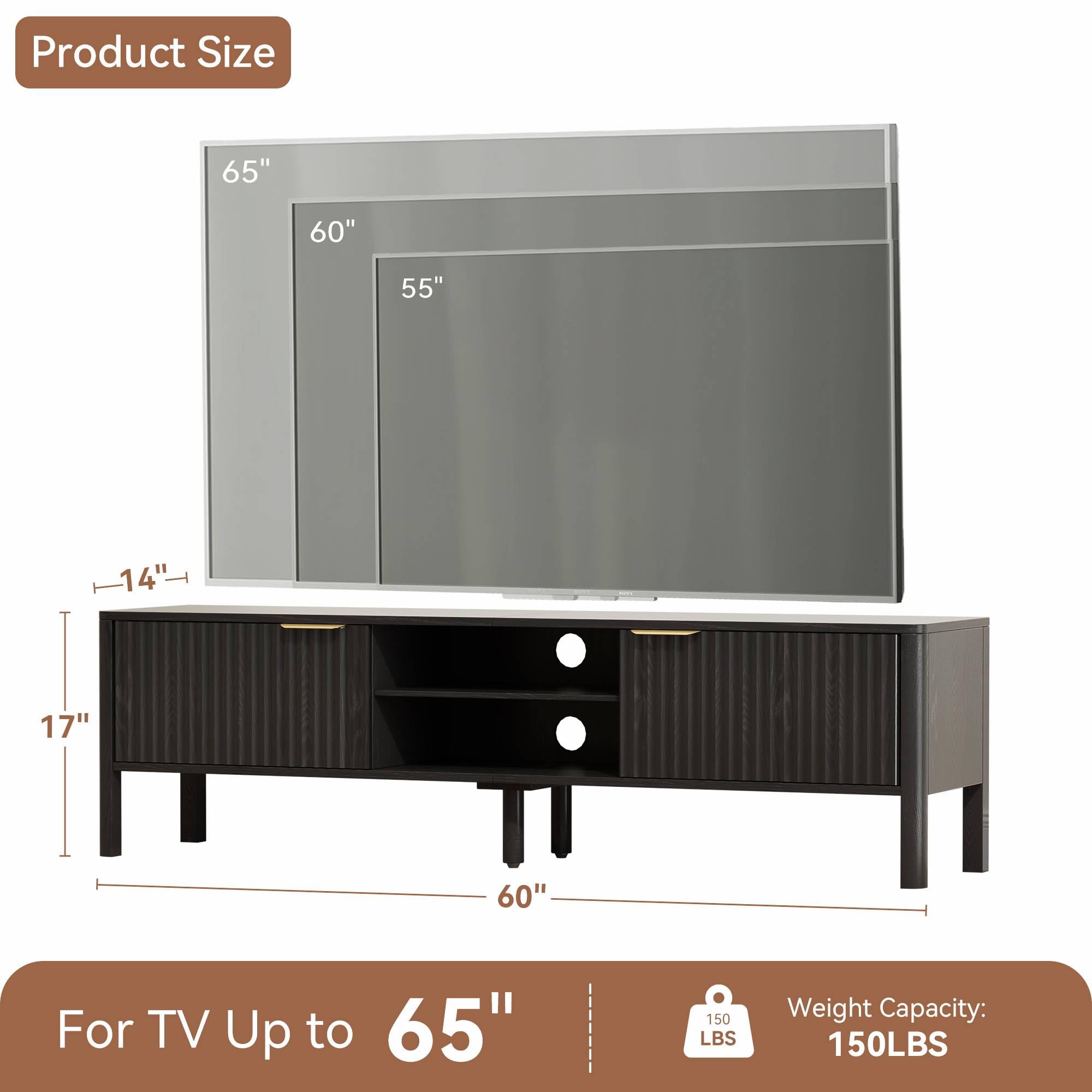 Mid Century Modern TV Stand with Fluted Door Storage