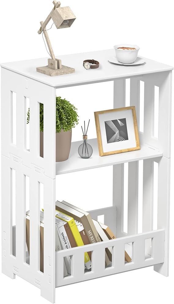 3-Tier White End Table with Storage
