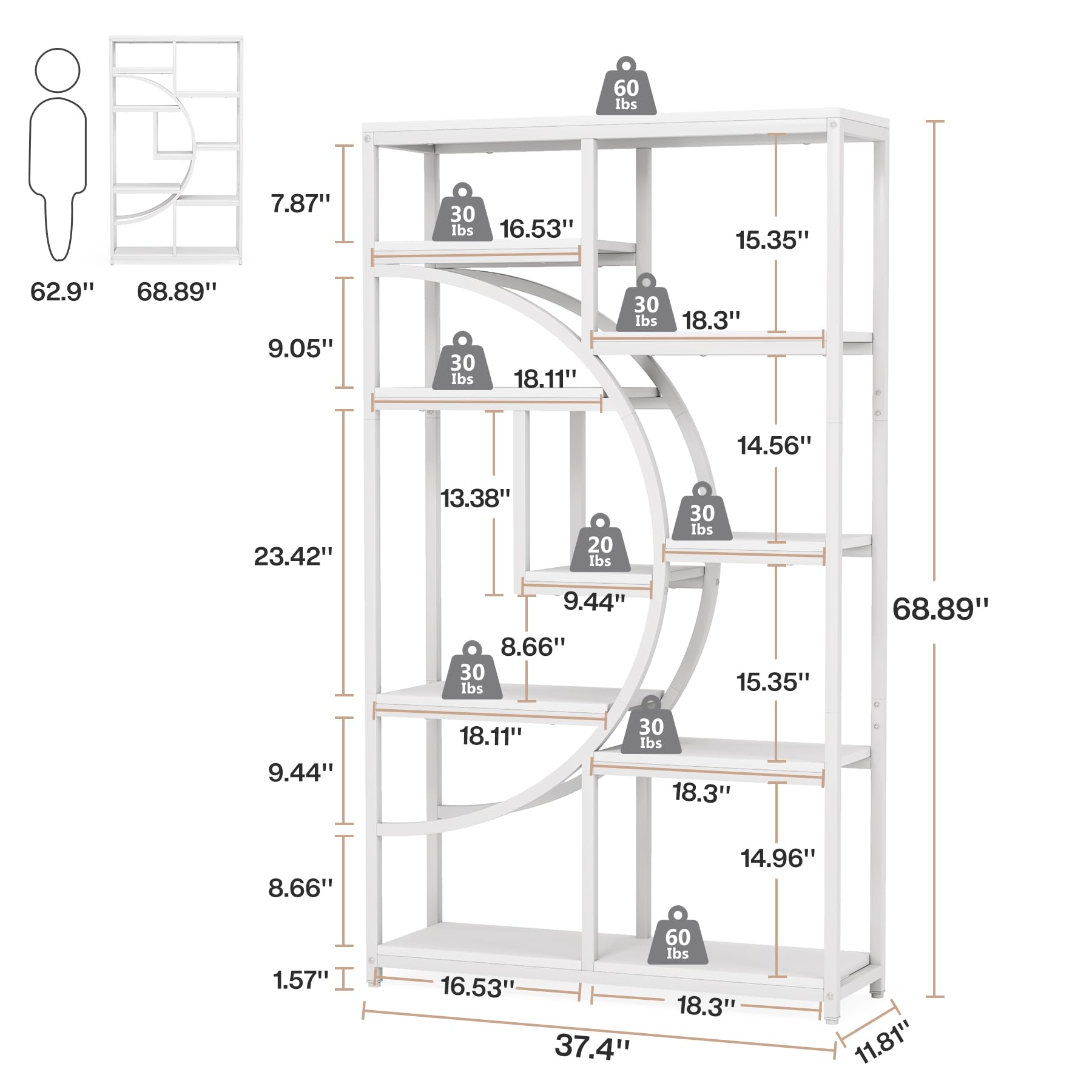 5-Tier Industrial Bookshelf Storage Organizer