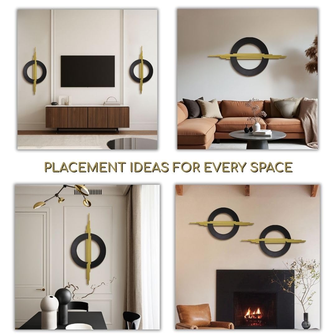 3D Black and Gold Metal Wall Art - 39 x 19 Inches