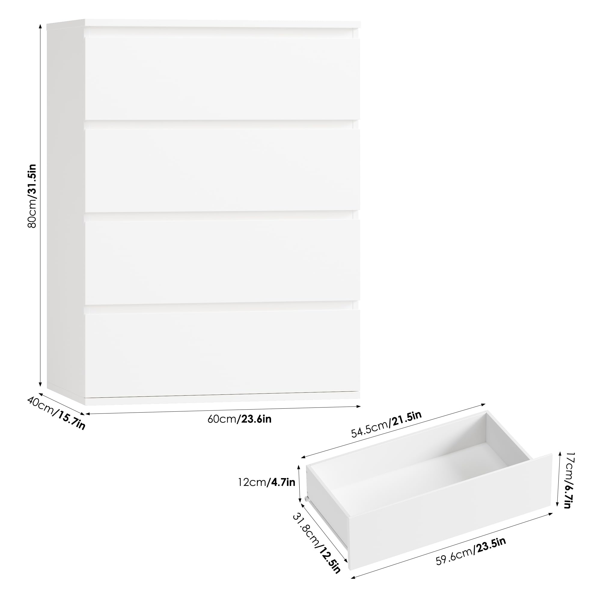 4 Drawer Dresser White Modern Storage Chest