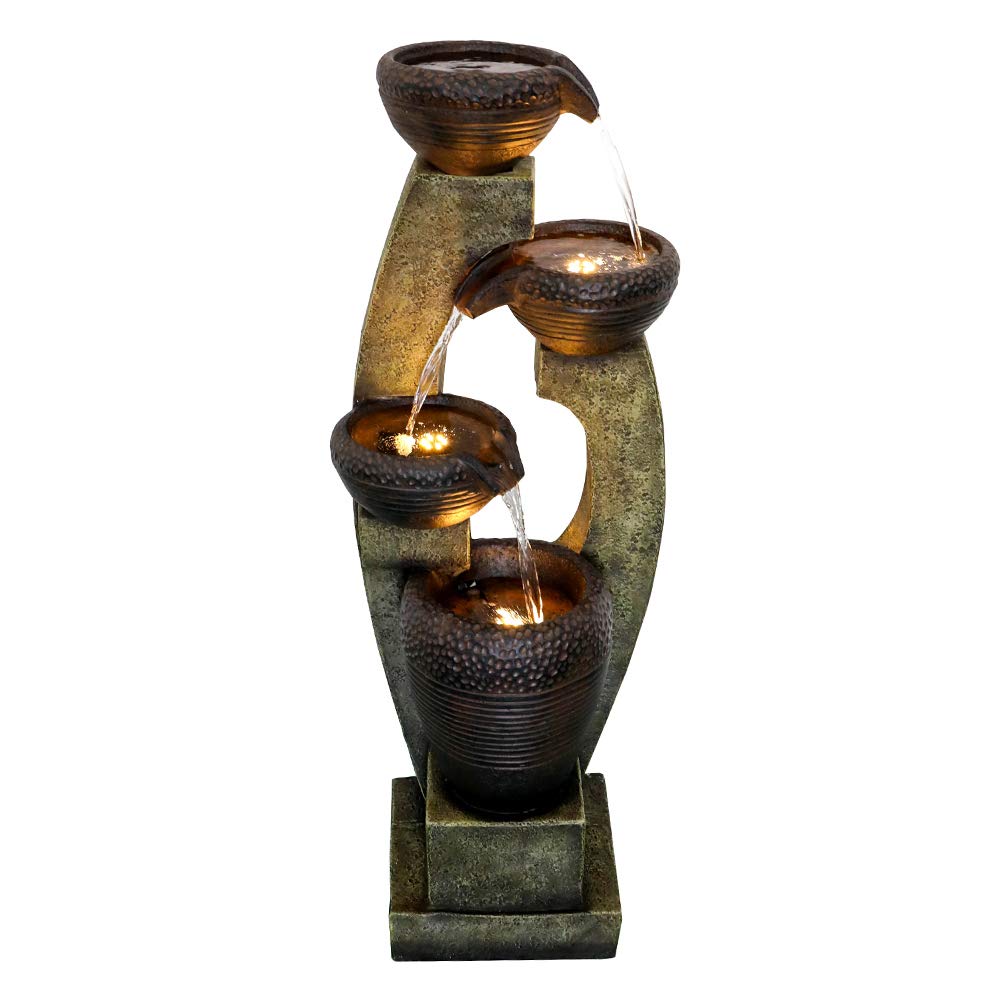 40-Inch Modern Outdoor Fountain with LED Light