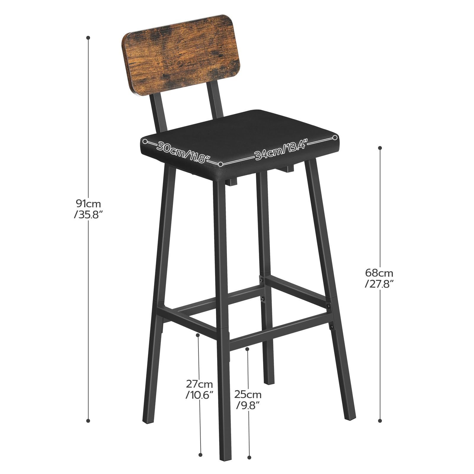 Bar Stools Set of 2 - PU Upholstered with Footrests