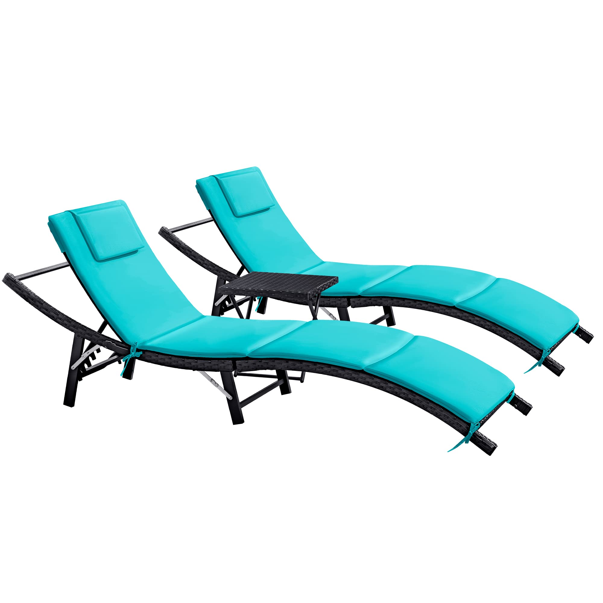 3-Piece Adjustable Outdoor Lounge Chair Set with Folding Table
