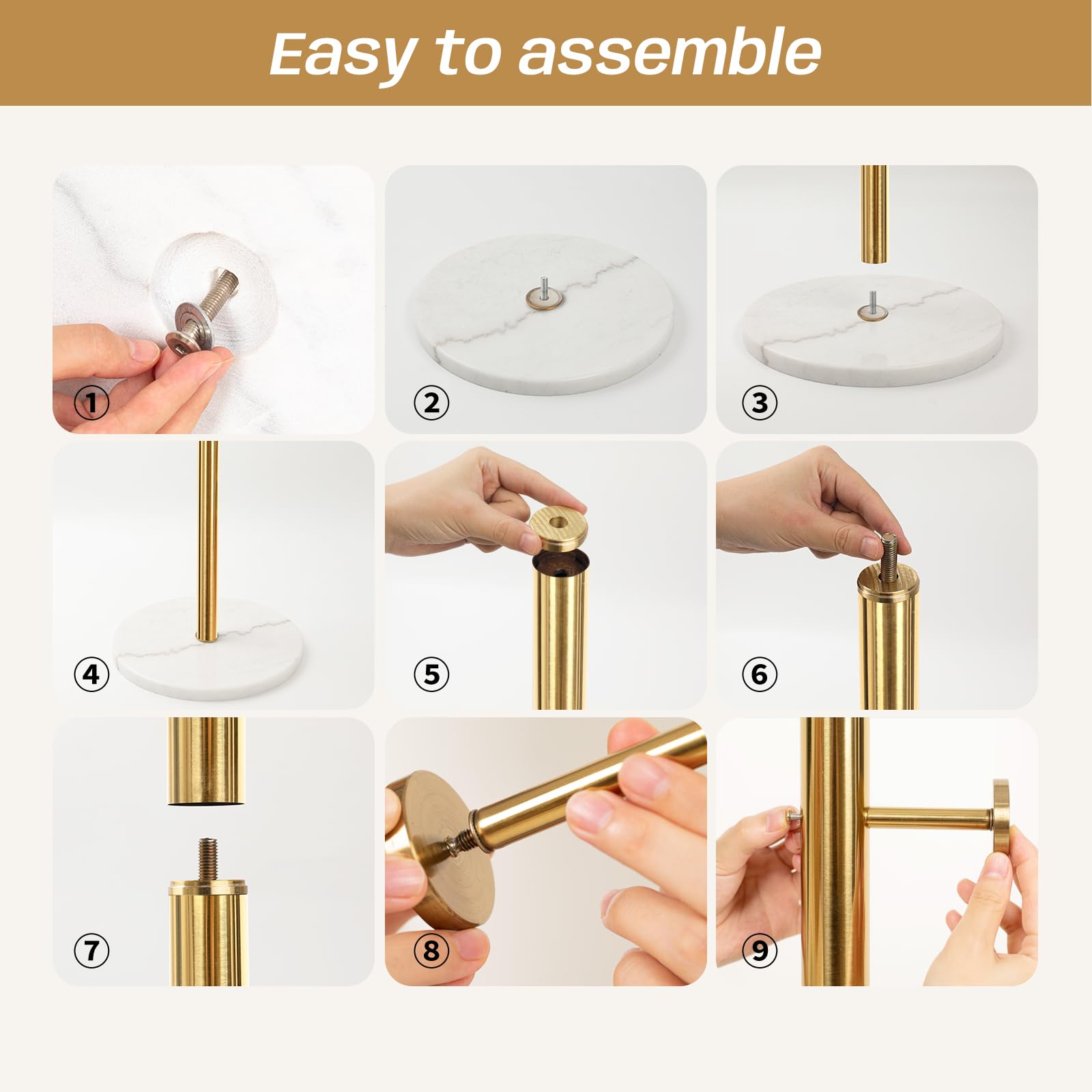 Metal Coat Rack Stand with Marble Base - 8 Hooks