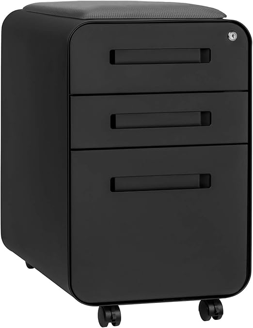 3-Drawer Mobile File Cabinet with Cushioned Seat