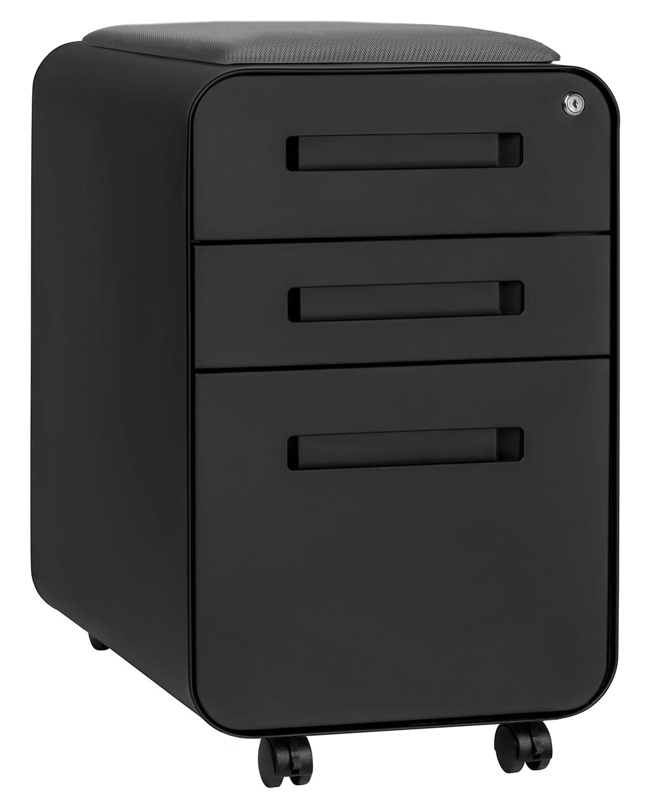3-Drawer Mobile File Cabinet with Cushion Seat