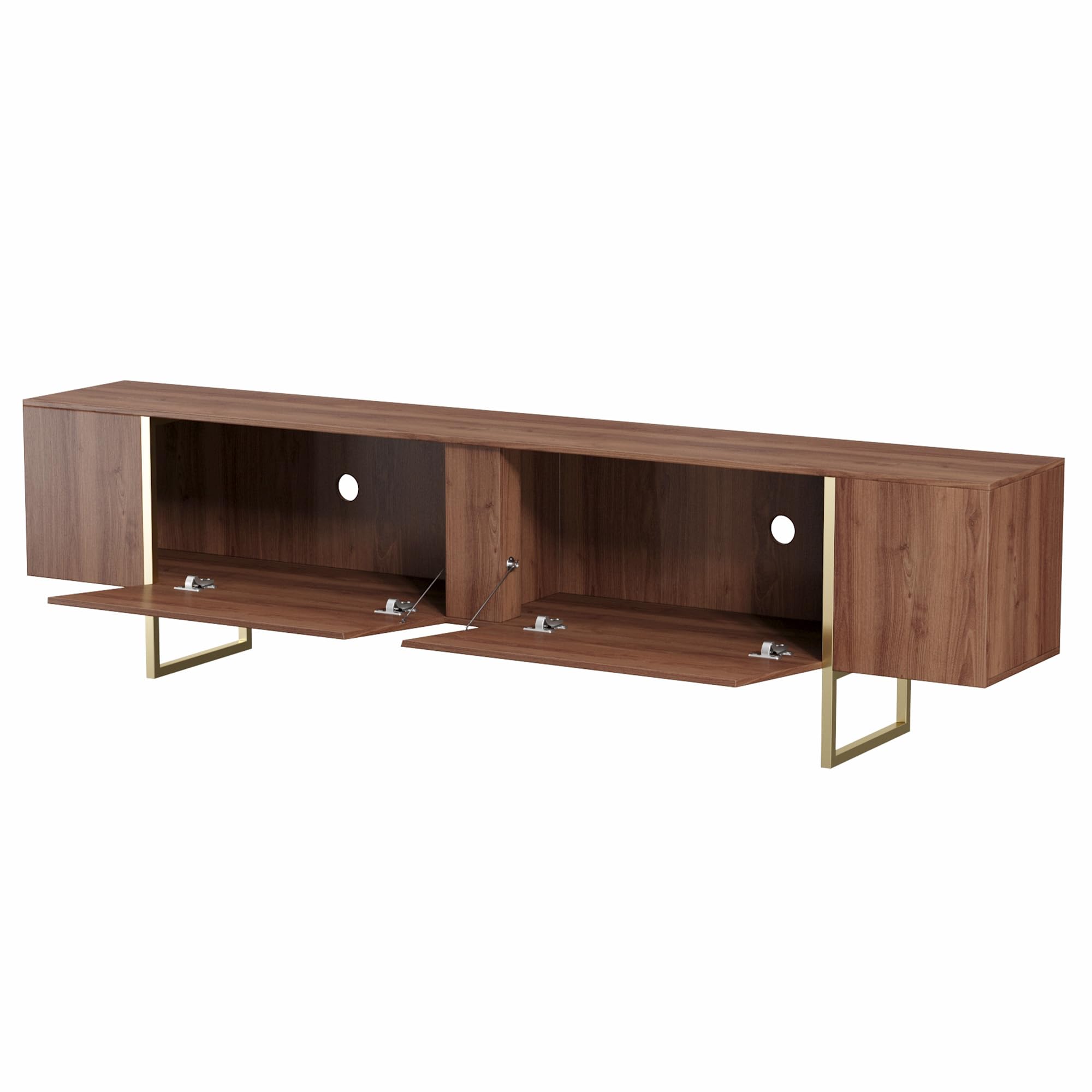 71" TV Stand with Gold Legs and Storage Doors