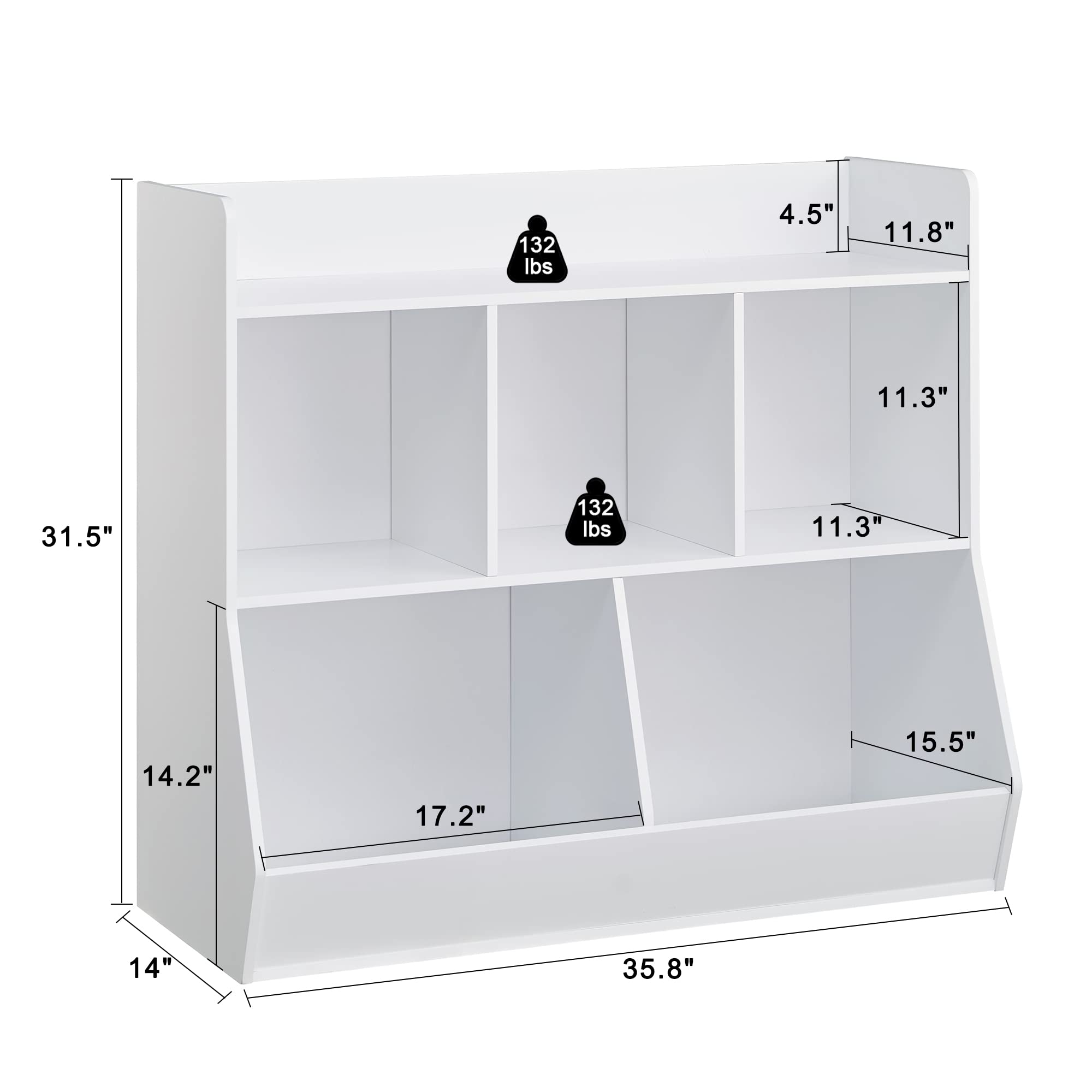 5-Cubby Toy Storage Organizer with Bookshelf
