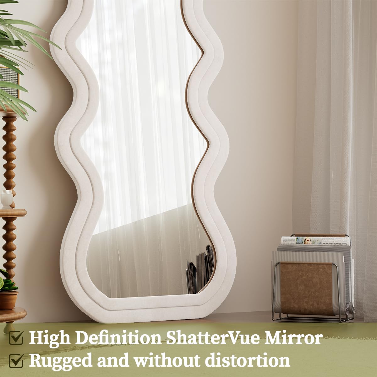 Wavy Full Length Floor Mirror 71x32 White Flannel Frame