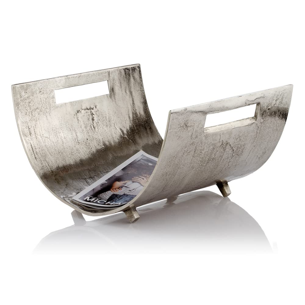 Log Magazine Basket Floor Standing Silver
