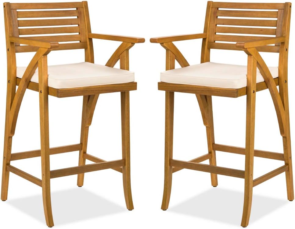 Outdoor Acacia Wood Bar Stools Set of 2