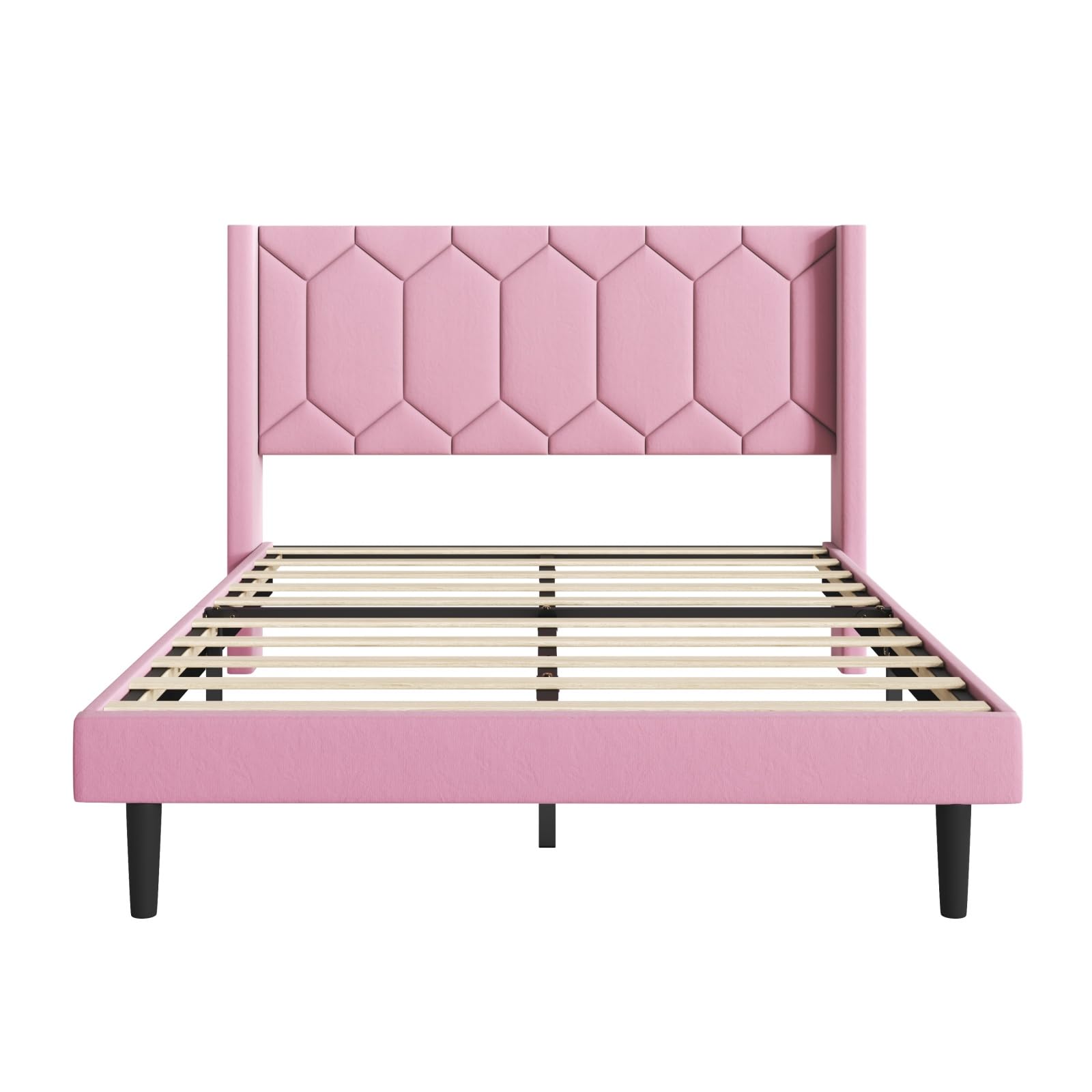 Pink Velvet Upholstered Full Bed Frame